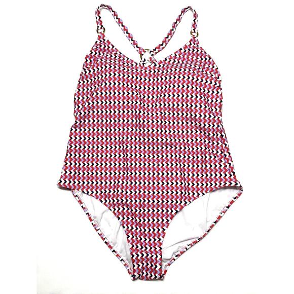 NWT Kona Sol Women's Red Blue Ring Tie Back One-Piece Swimsuit Sz 22 - Picture 1 of 7